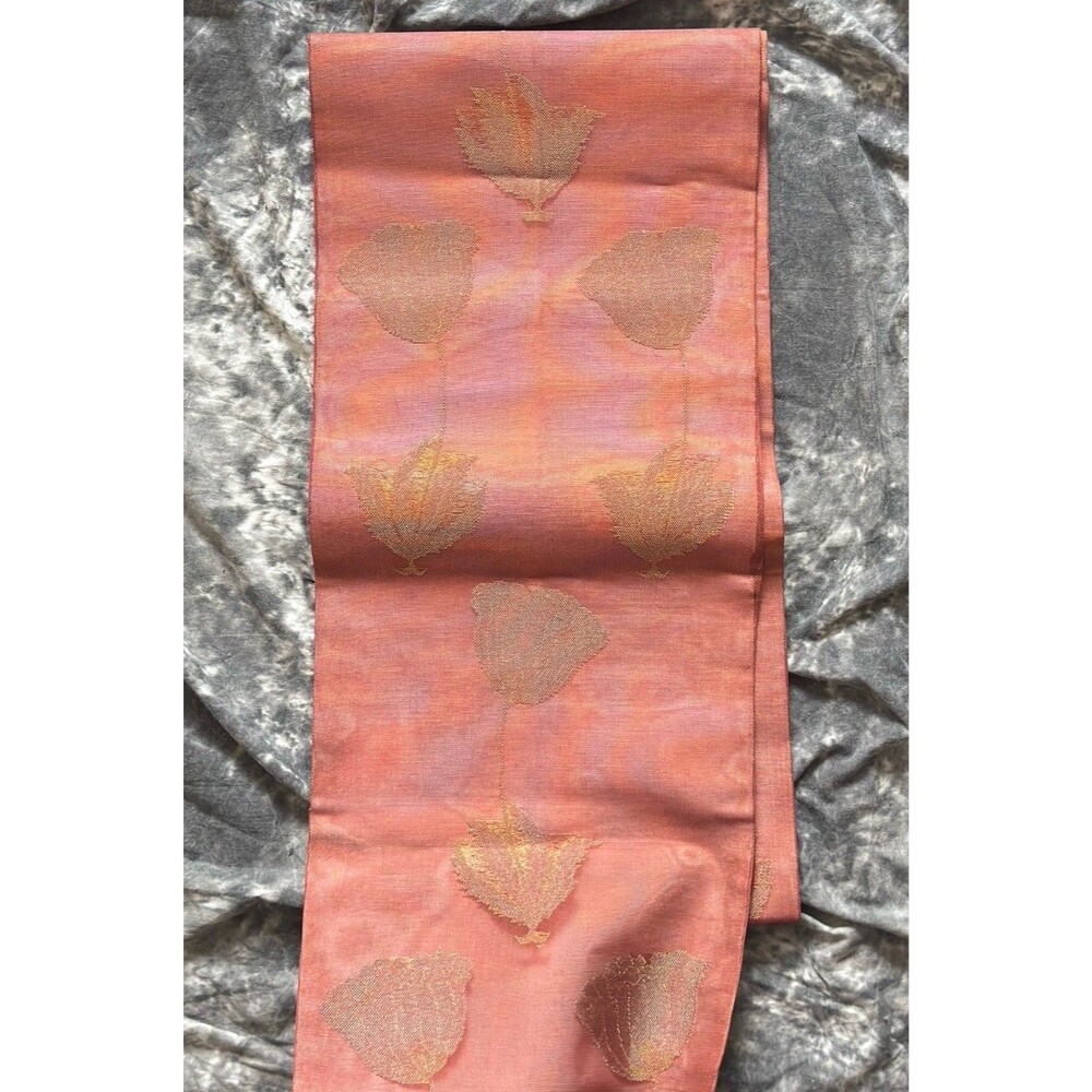 Vintage Japanese Obi Terracotta Gold Leaf Botanical Kimono Brocade Sony Pictures